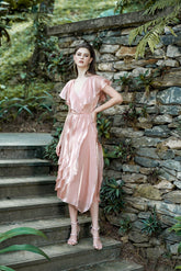 Alexandra V Neck Layered Ruffle Organza Midi Dress